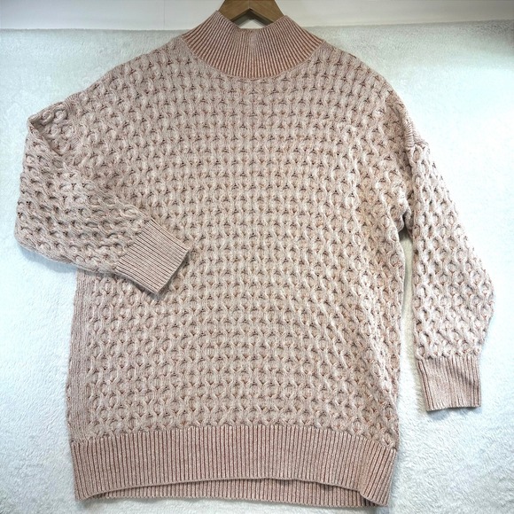 Knox Rose Sweaters - Fisherman Knox Rose Soft Girl Honeycomb Knit Mock Neck Sweater XXL Pink Textured